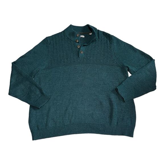 Tommy Bahama Fisherman's Quarter Button Teal Textured Knit Sweater Men's Size L - Picture 1 of 7